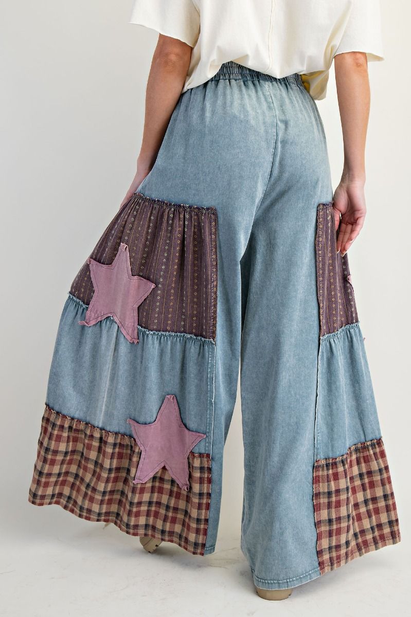 Easel Vintage Patch Chambray Pants