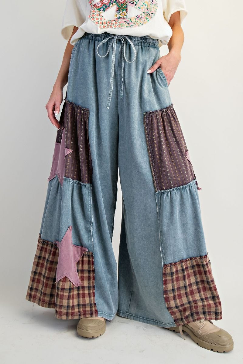 Easel Vintage Patch Chambray Pants