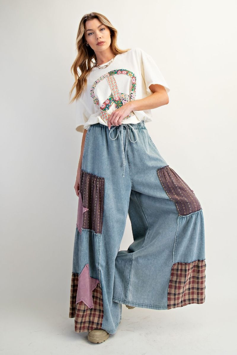 Easel Vintage Patch Chambray Pants