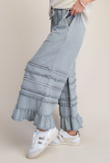 Easel Ruffle Breeze Terry Pants - Blue
