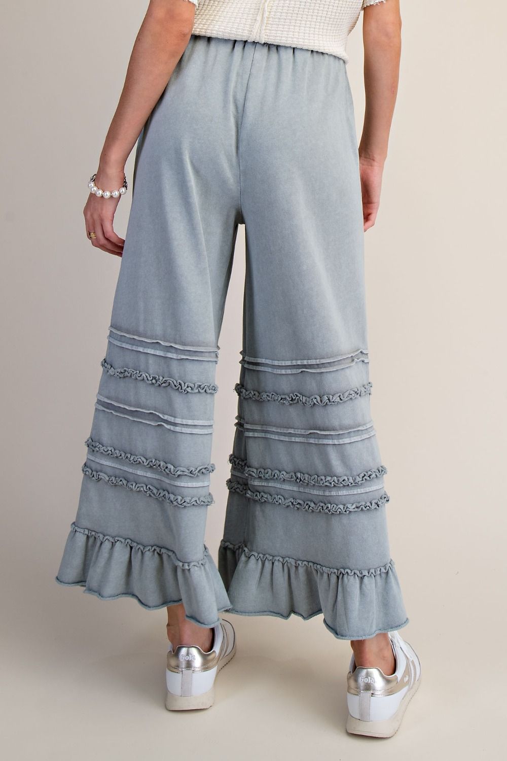 Easel Ruffle Breeze Terry Pants - Blue
