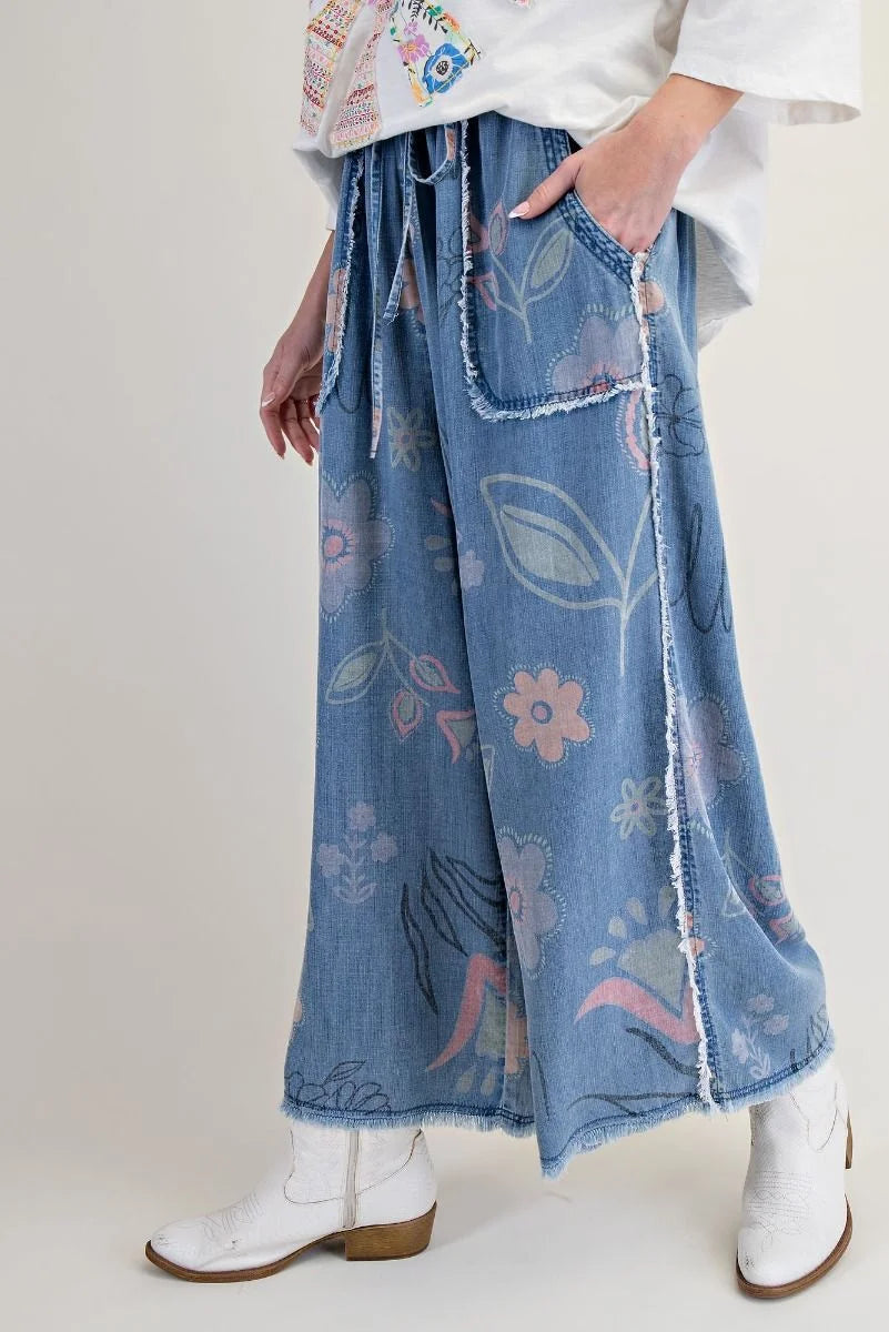 Easel Blue Bloom Chambray Pants