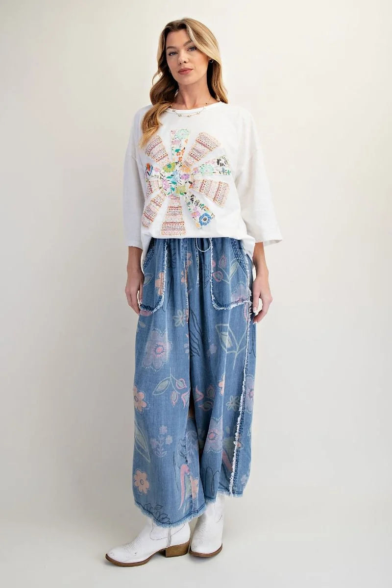 Easel Blue Bloom Chambray Pants