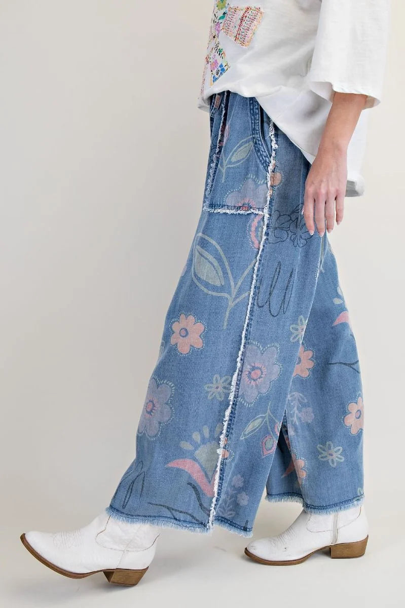 Easel Blue Bloom Chambray Pants