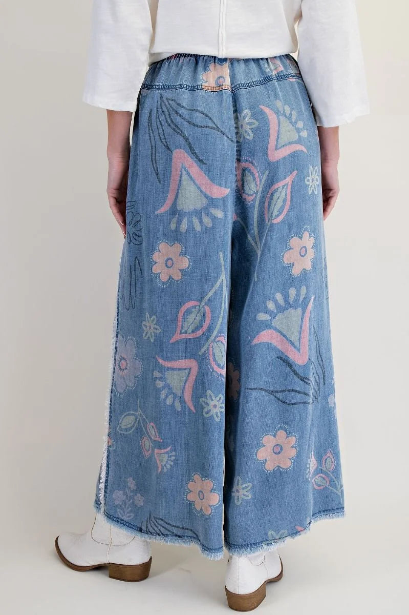 Easel Blue Bloom Chambray Pants