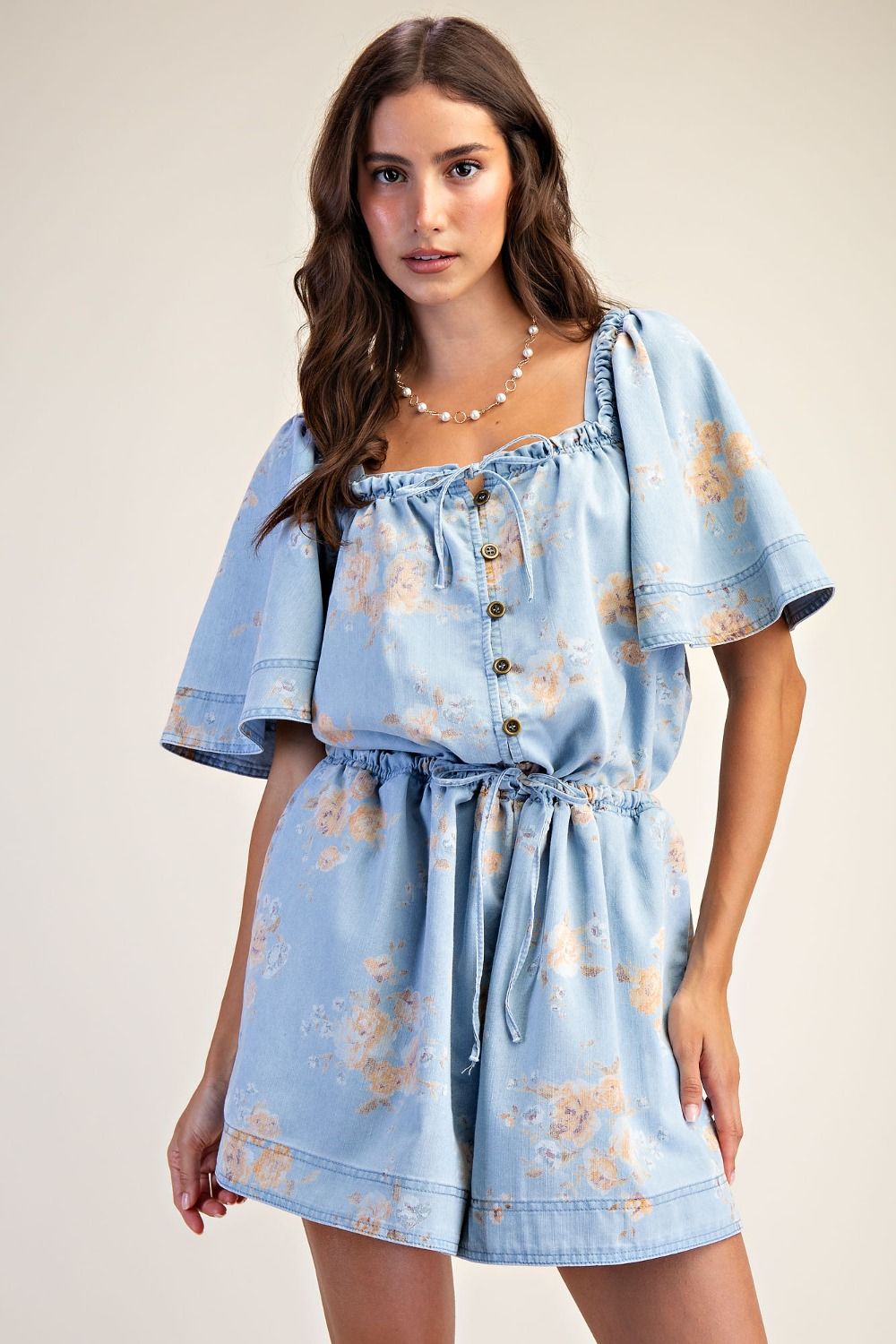Easel Denim Daydream Floral Romper