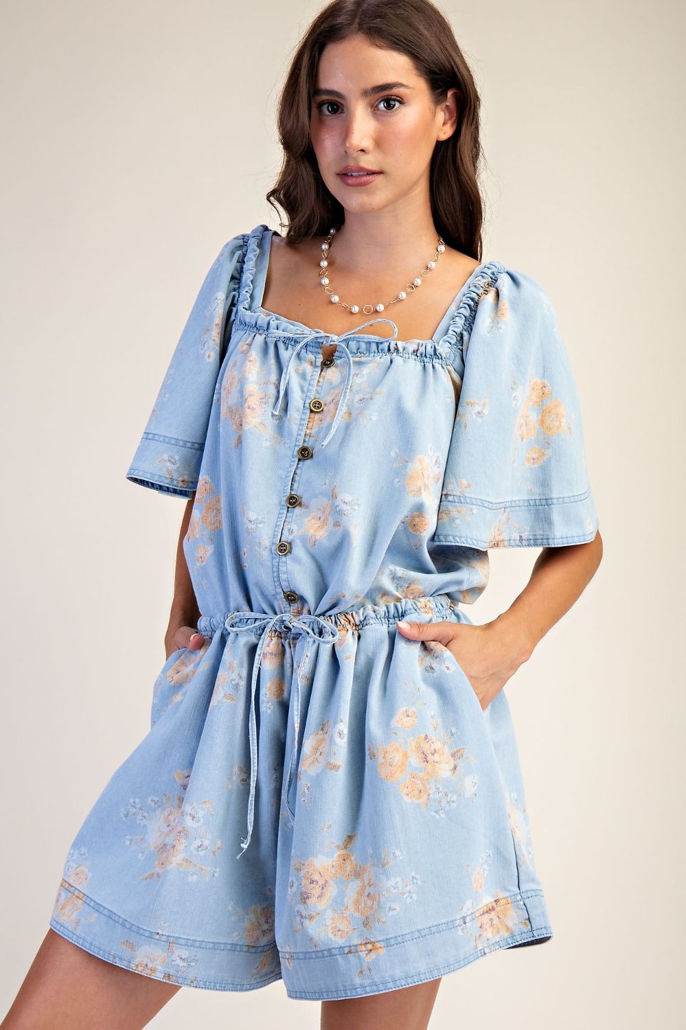 Easel Denim Daydream Floral Romper