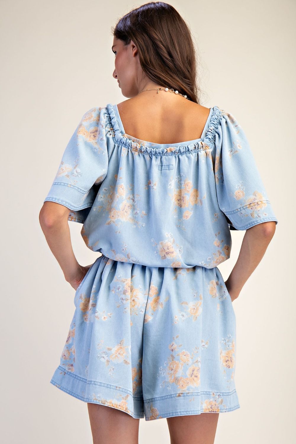 Easel Denim Daydream Floral Romper