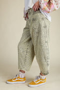 Easel Floral Printed Barrel Jeans