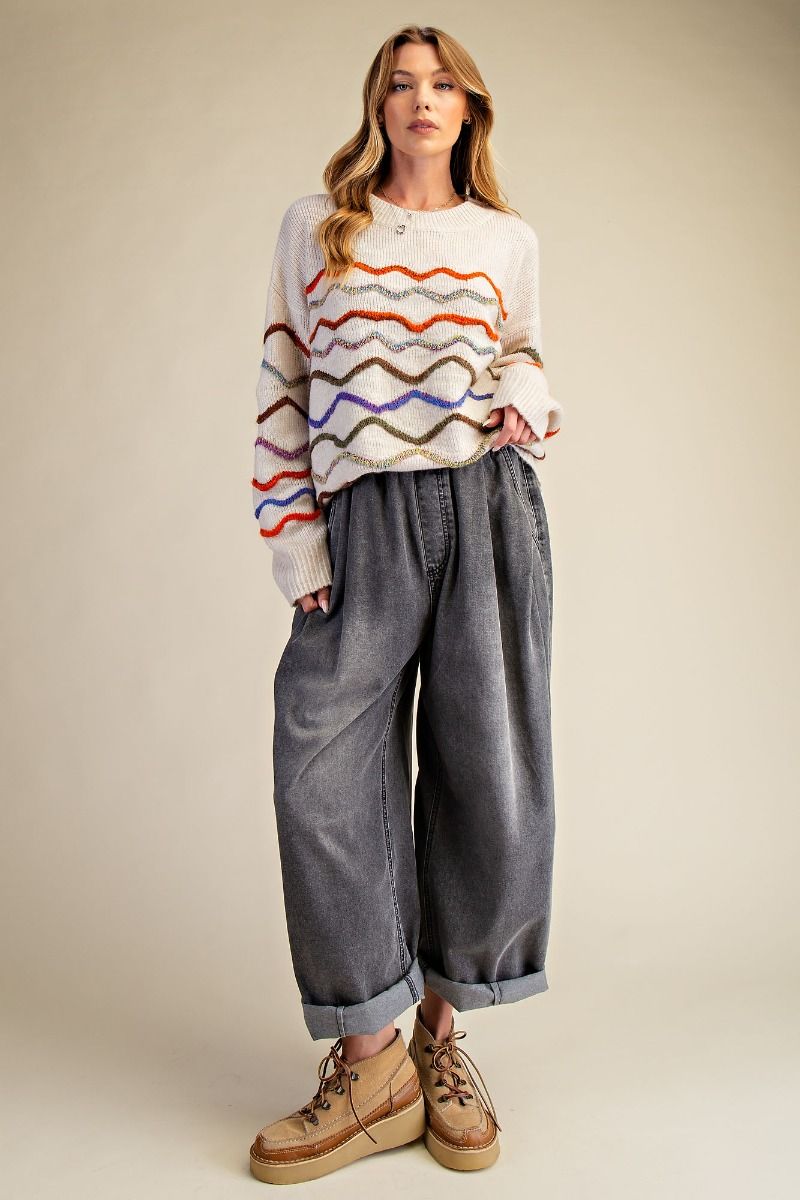 Easel Vintage Roads Wide Leg Denim Pants