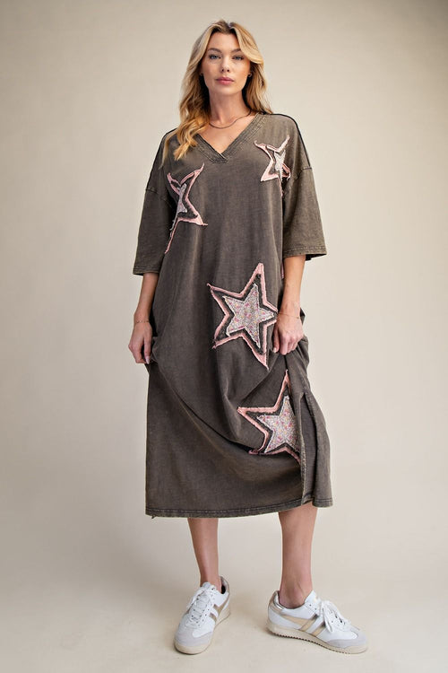 Easel Desert Star Midi Dress - Ash