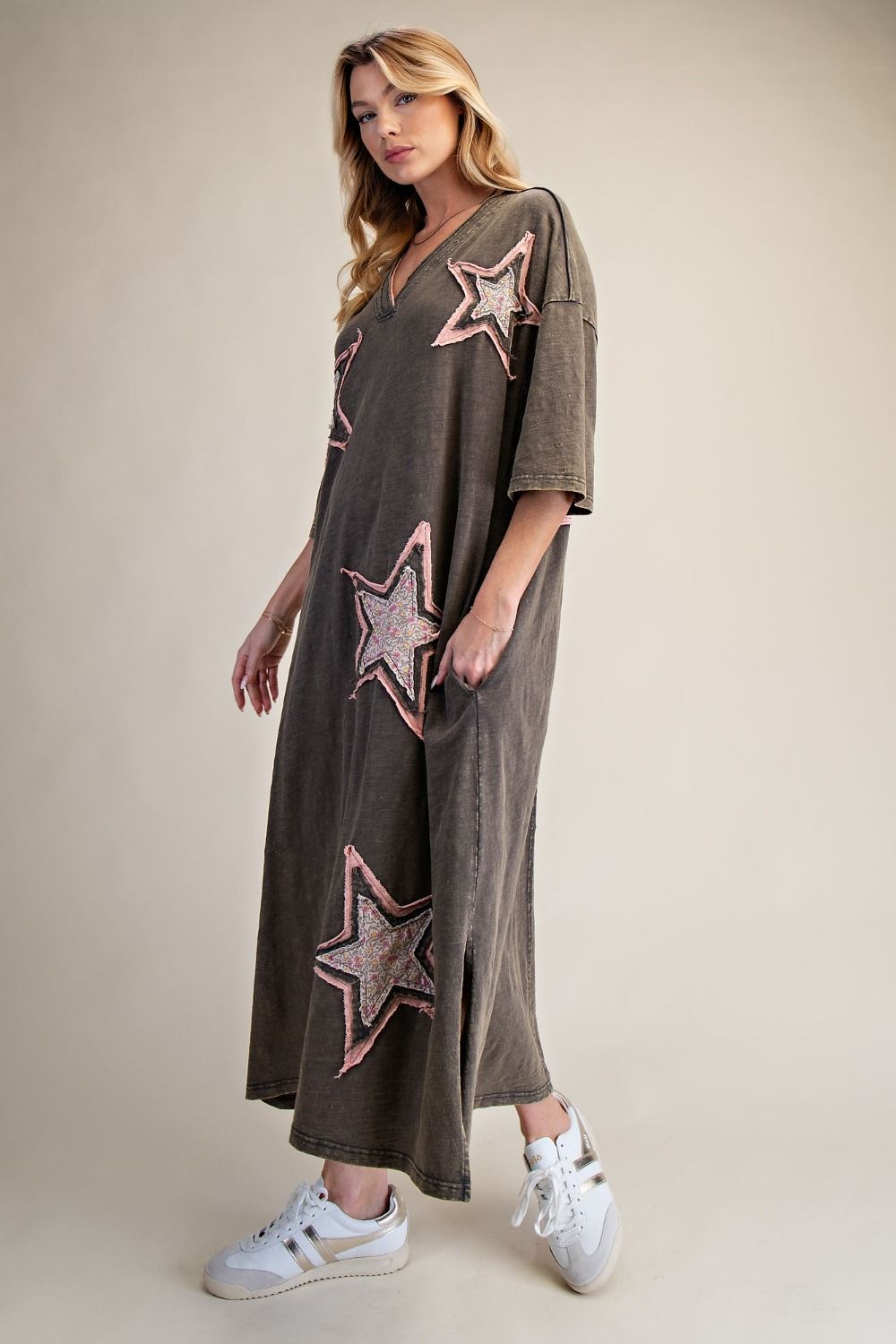 Easel Desert Star Midi Dress - Ash