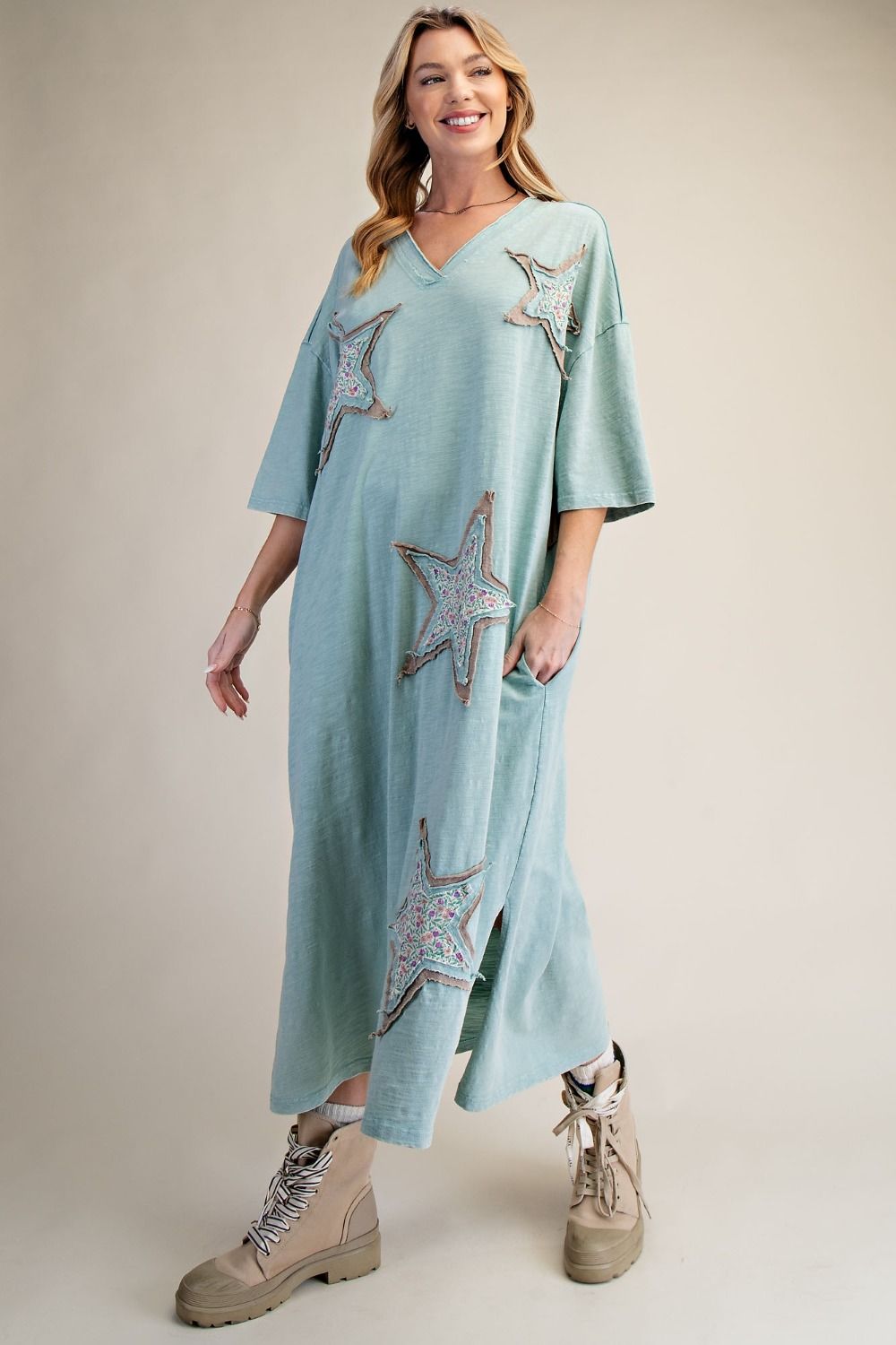 Easel Desert Star Midi Dress - Sage