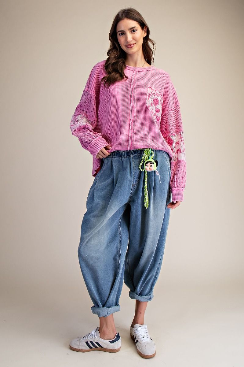 Easel Waffle Knit Floral Top