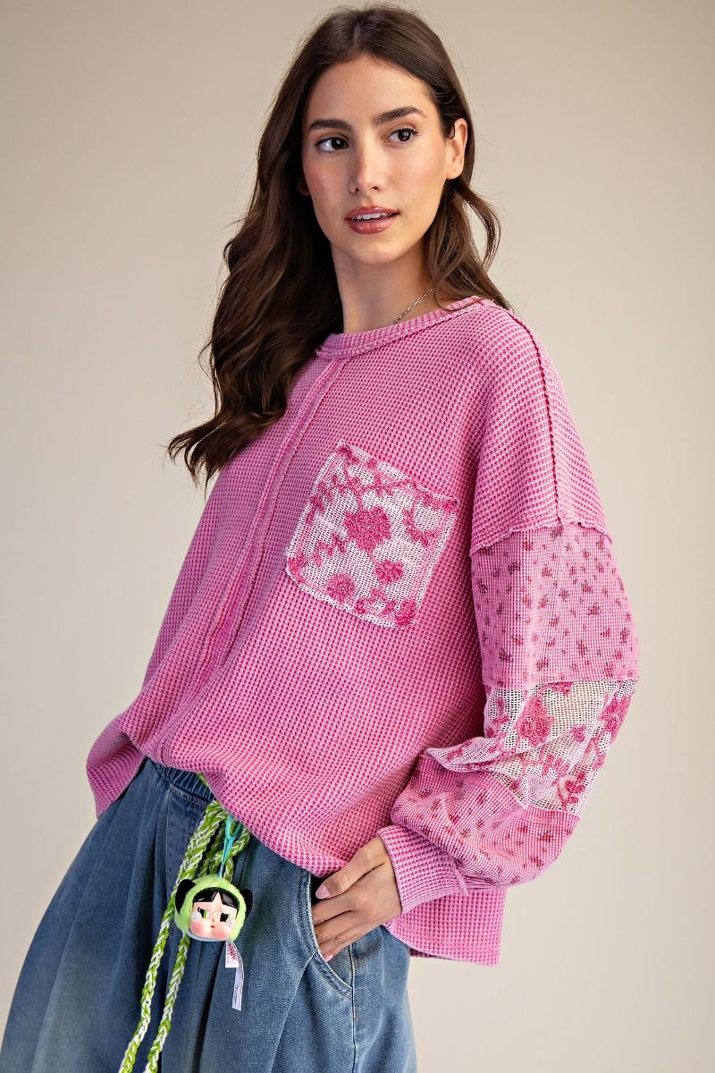 Easel Waffle Knit Floral Top