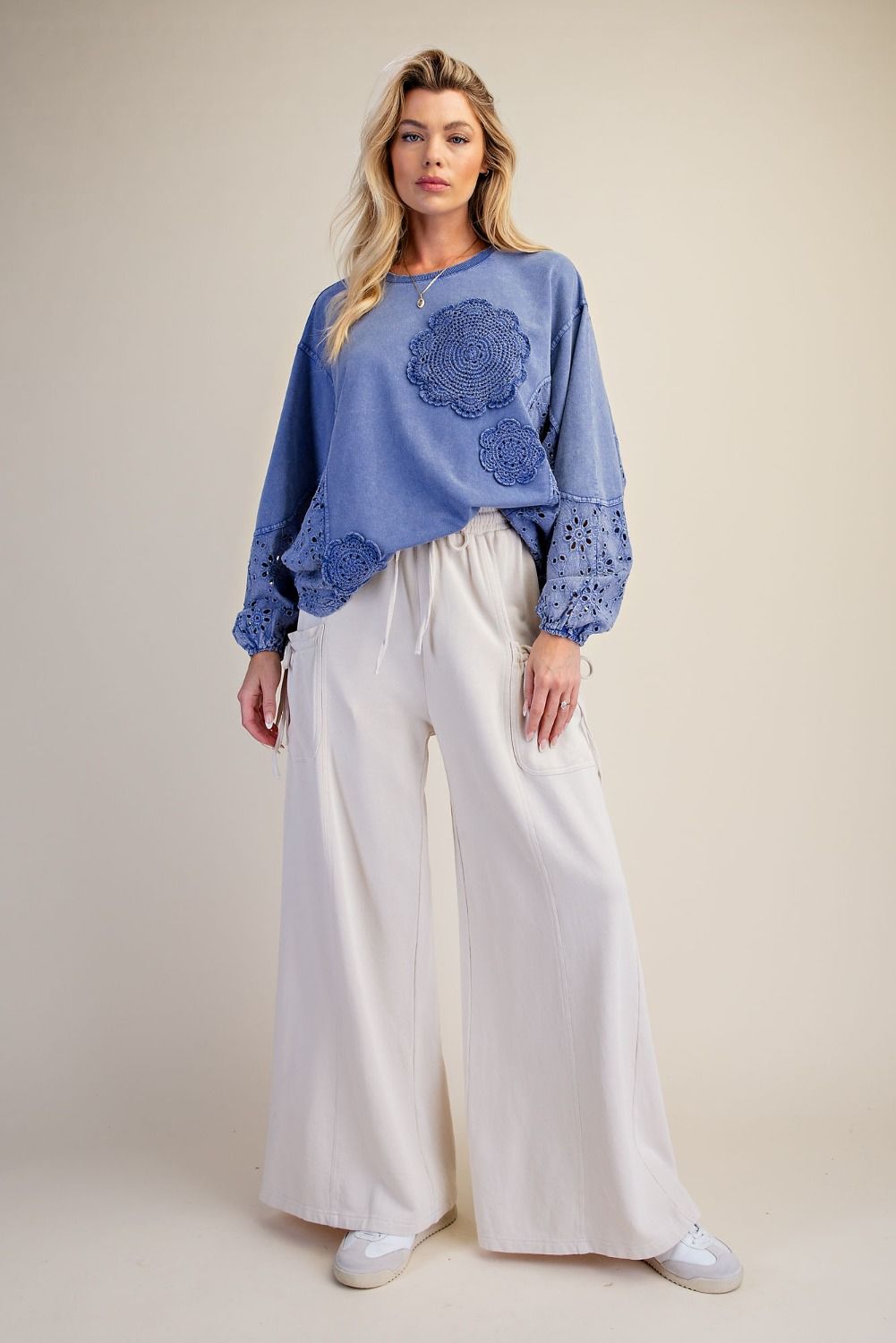 Easel Bluebell Crochet Bloom Sweatshirt