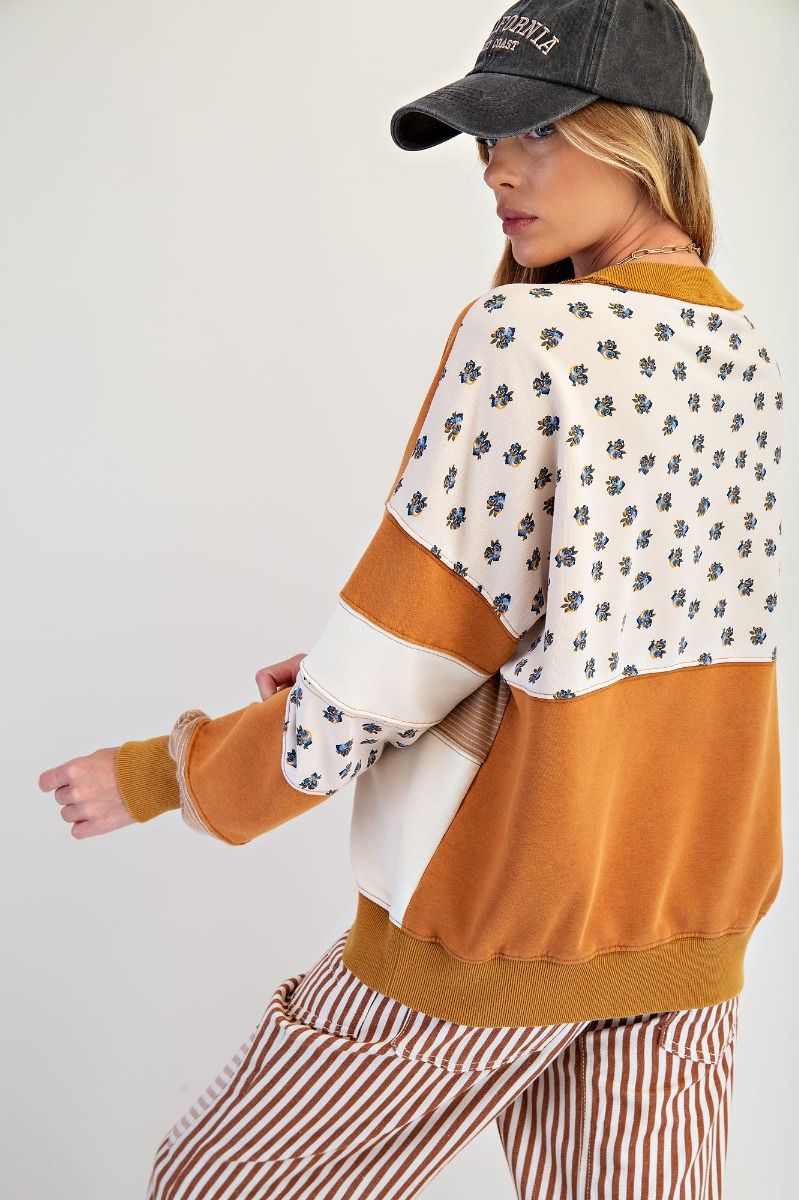 Easel Floral and Stripes Pullover