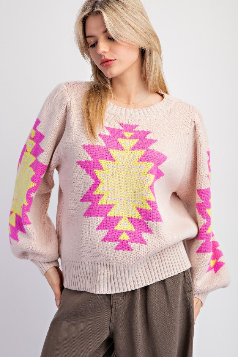 Easel Aztec Print Sweater