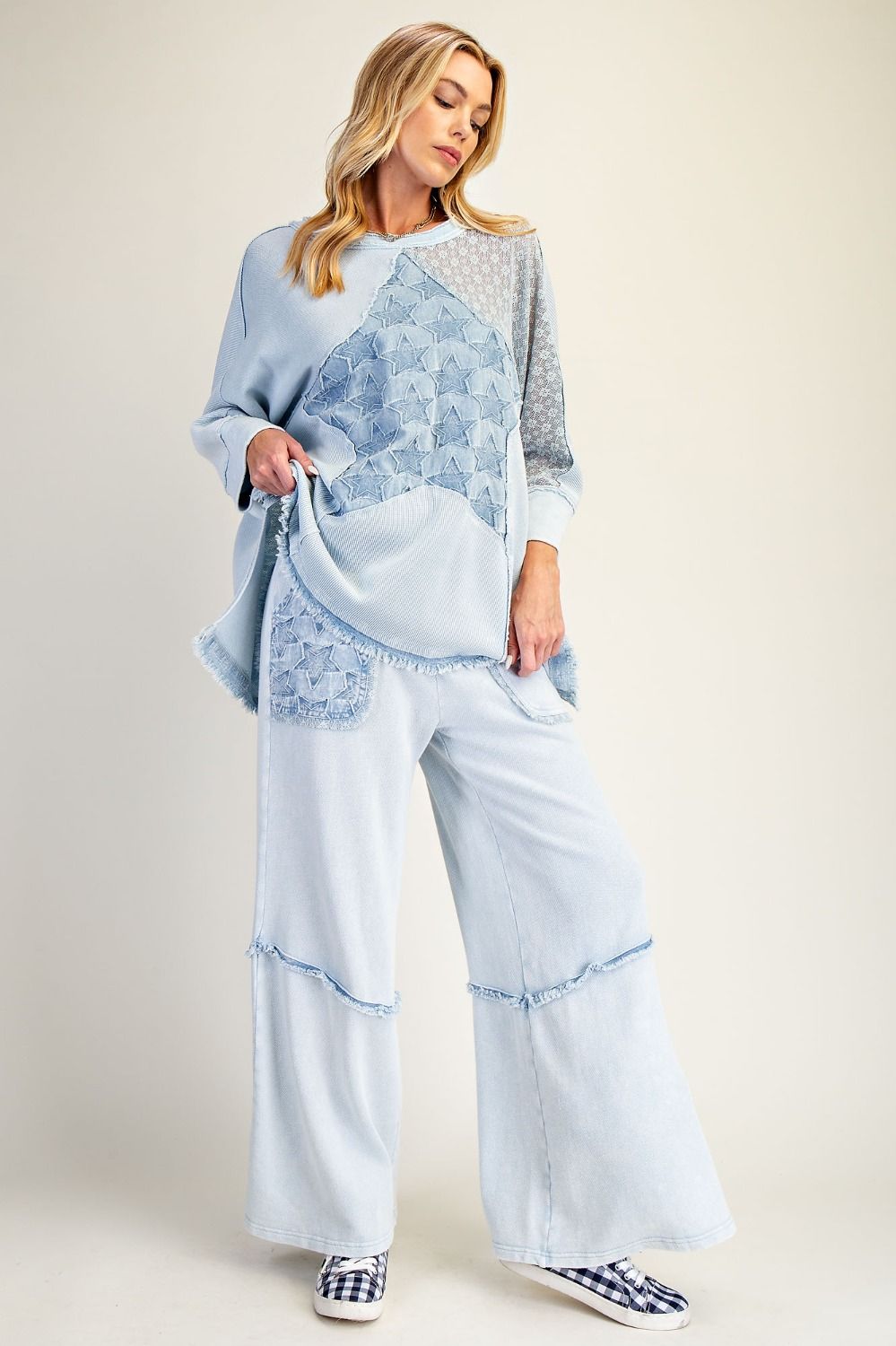 Easel Wild Sky Patch Terry Top Blue