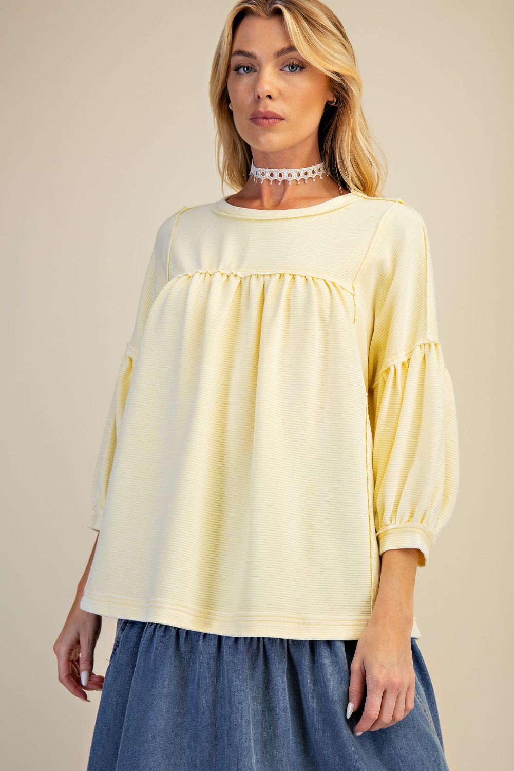 Easel The Sierra Babydoll Top - Lemon