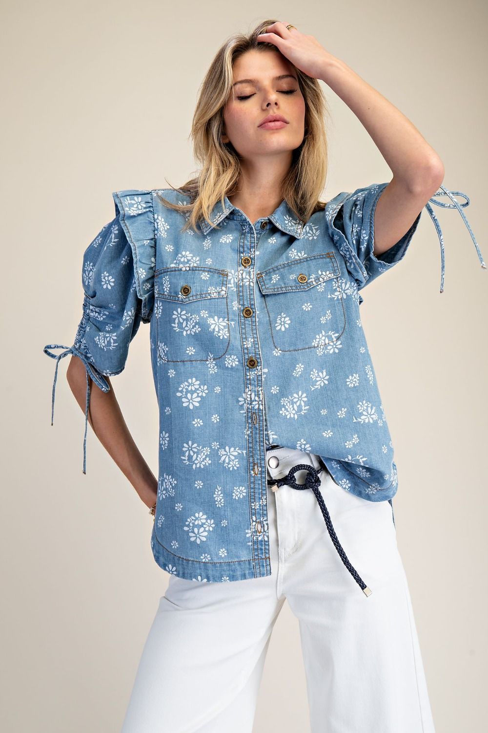 Easel Dusty Petal Denim Shirt
