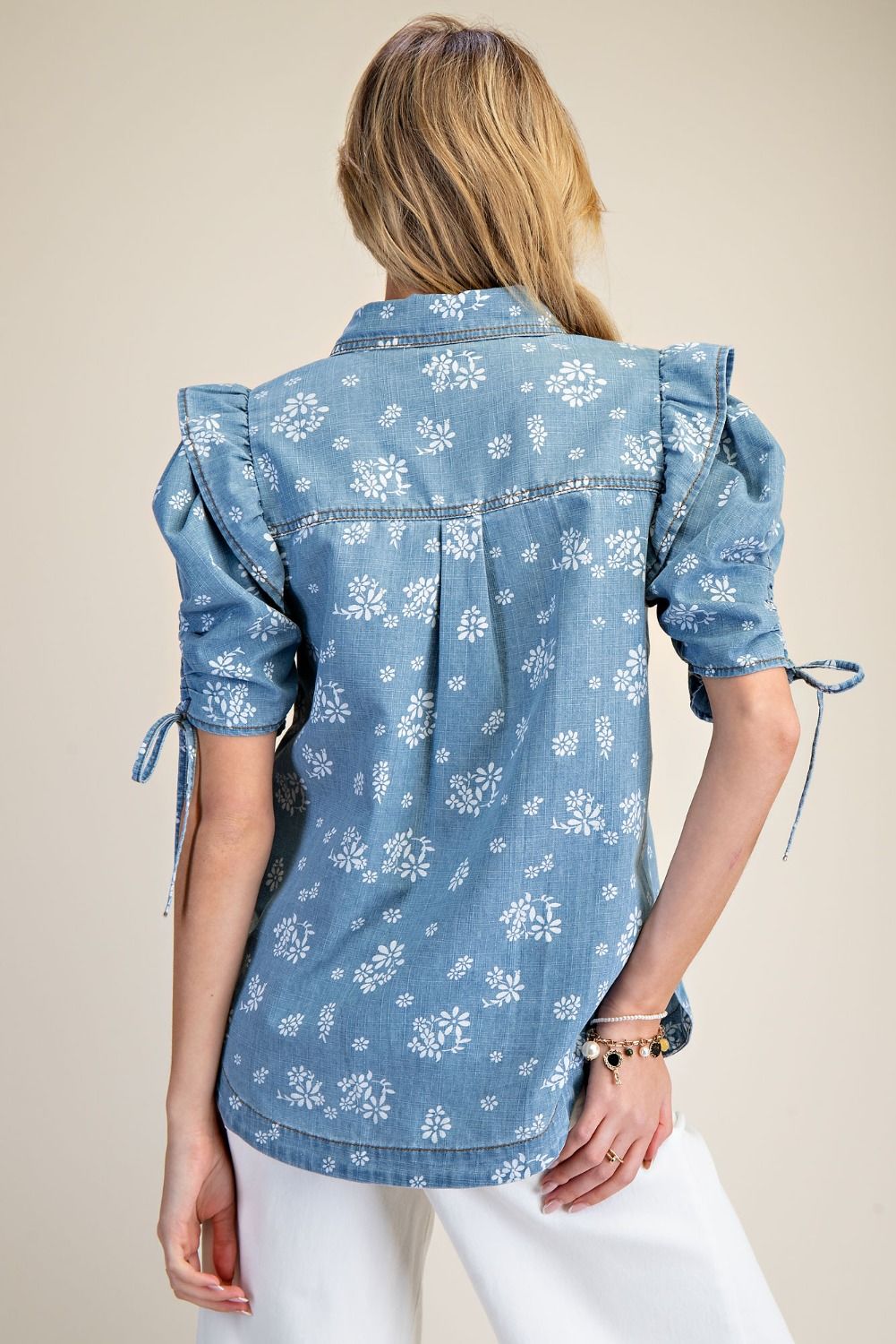 Easel Dusty Petal Denim Shirt
