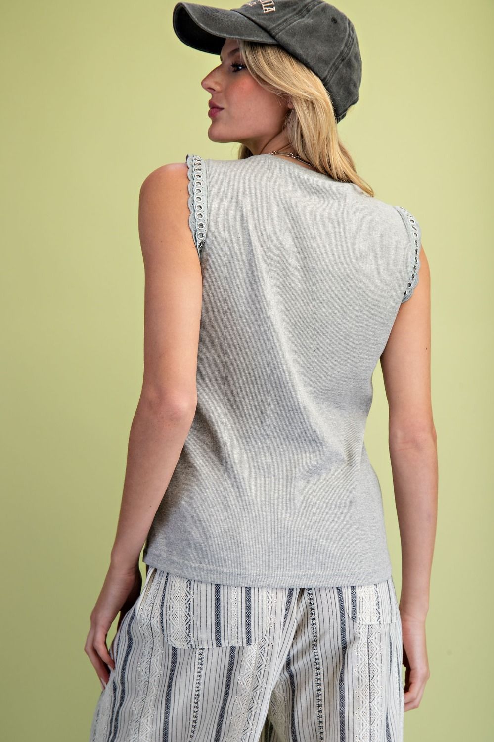 Easel The Fleur Fit Rib Tank - Heather Gray