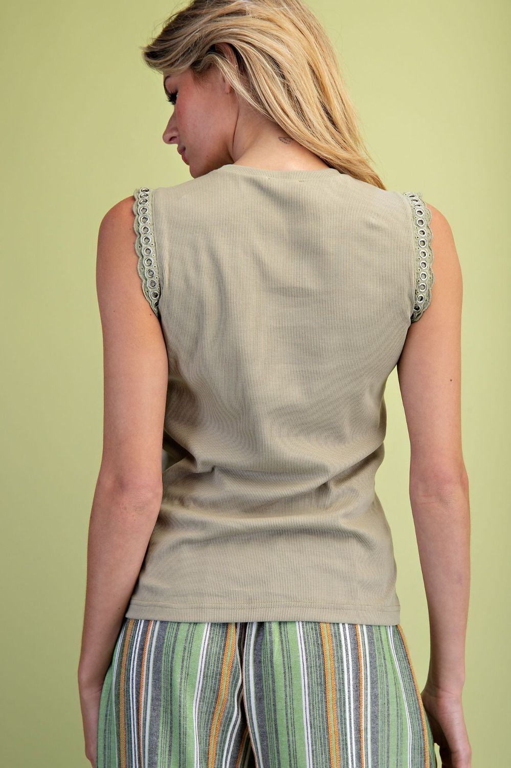 Easel The Fleur Fit Rib Tank - Sage Green