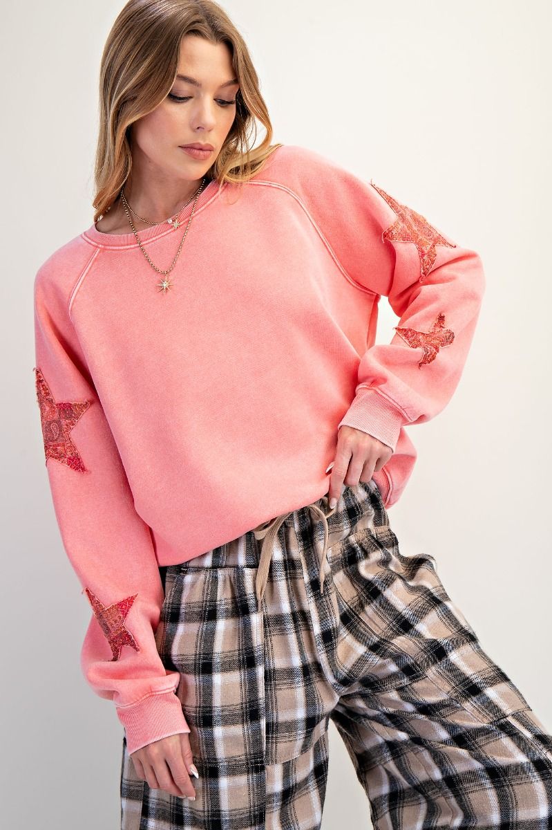 Easel Mineral Wash Star Patched Crewneck