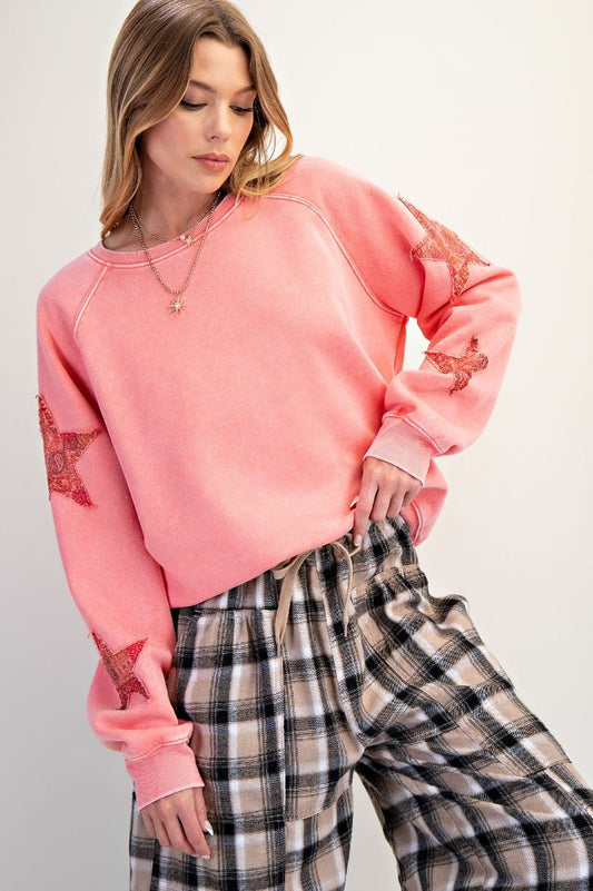 Easel Mineral Wash Star Patched Crewneck