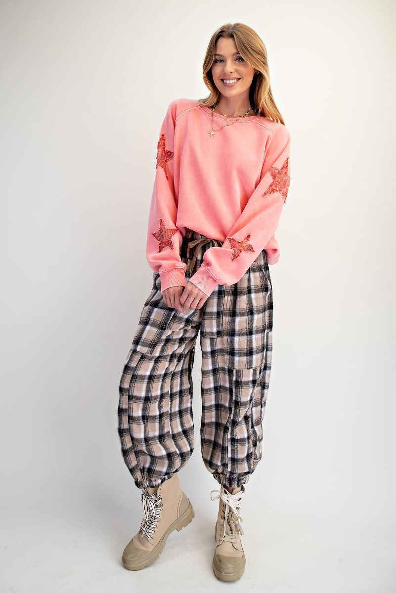 Easel Mineral Wash Star Patched Crewneck