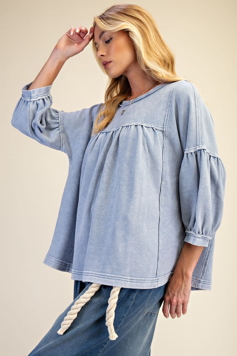 Easel The Sierra Babydoll Top - Blue