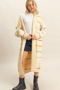 Multi Striped Open Front Cardigan - Cream