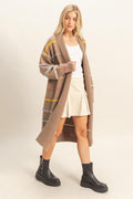 Multi Striped Open Front Cardigan - Mocha