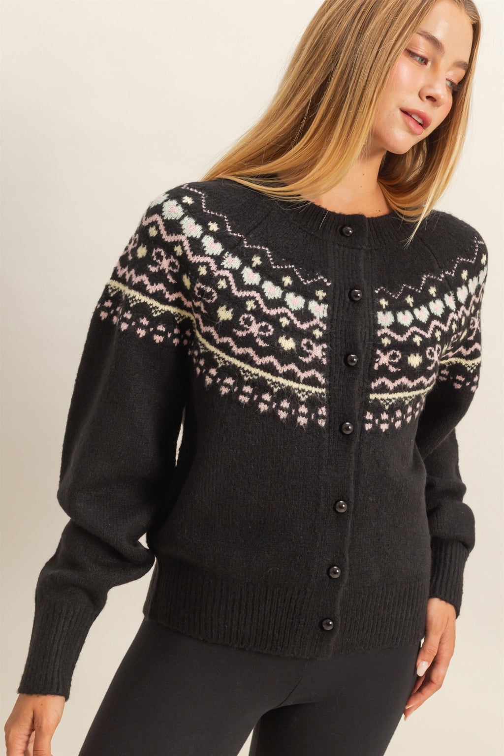 Fair Isle Cardigan - Black