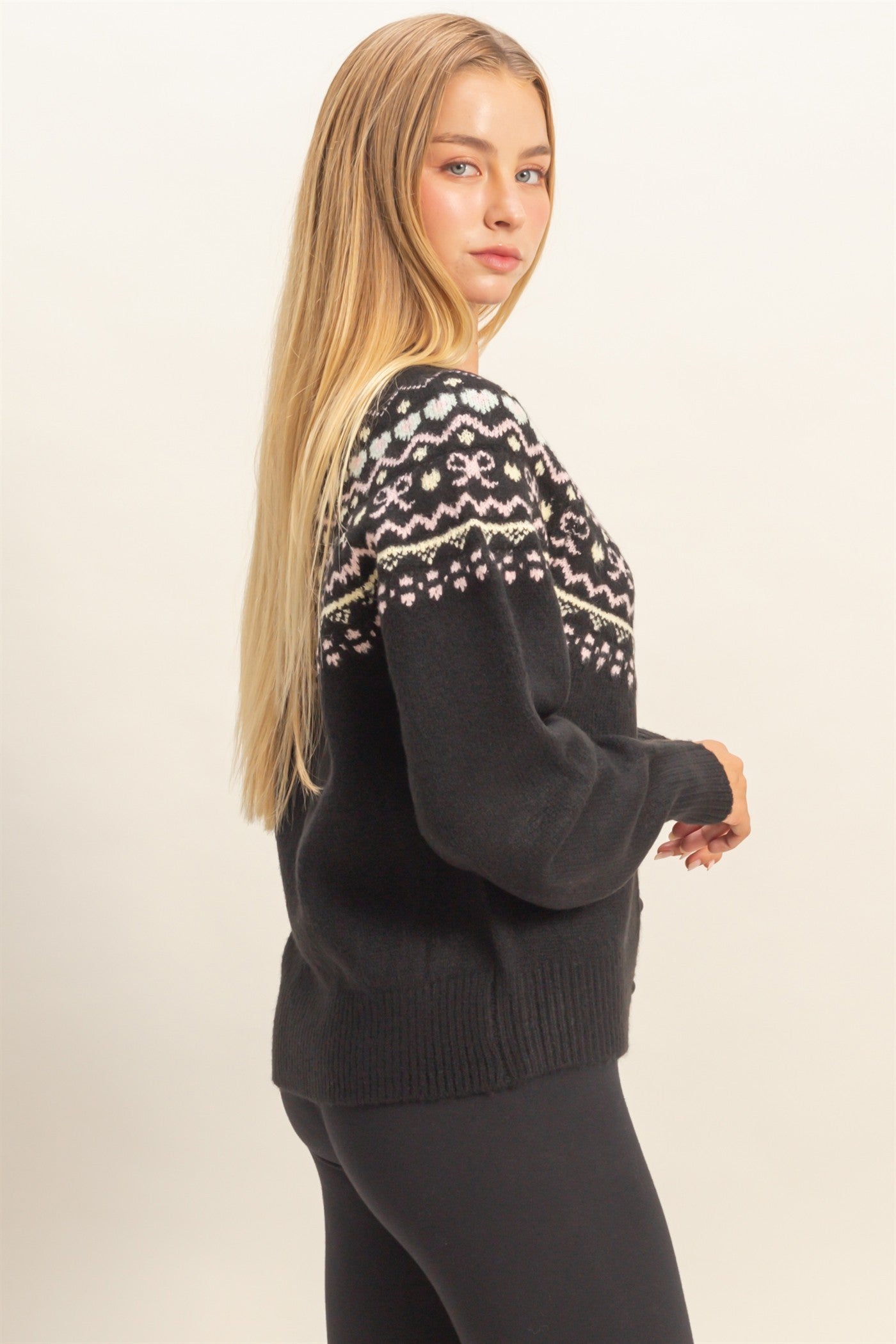 Fair Isle Cardigan - Black