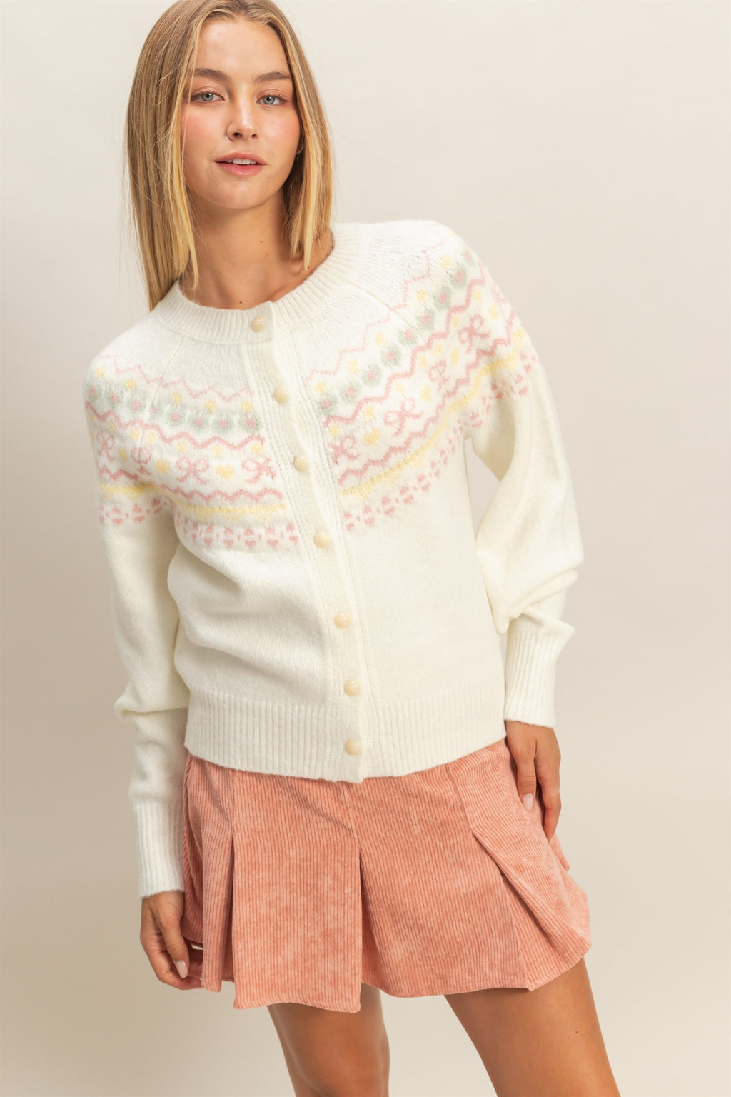 Fair Isle Cardigan - Cream