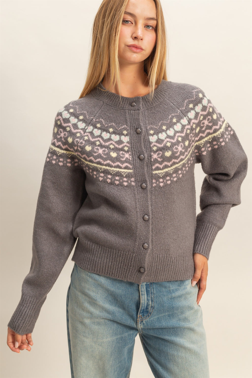 Fair Isle Cardigan - Gray