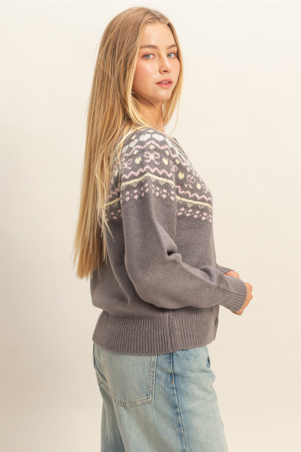 Fair Isle Cardigan - Gray