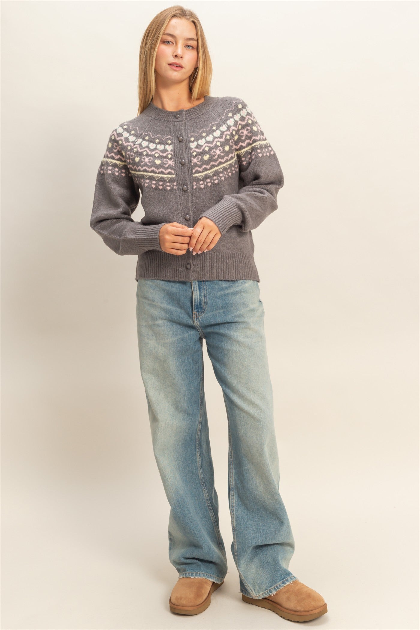 Fair Isle Cardigan - Gray