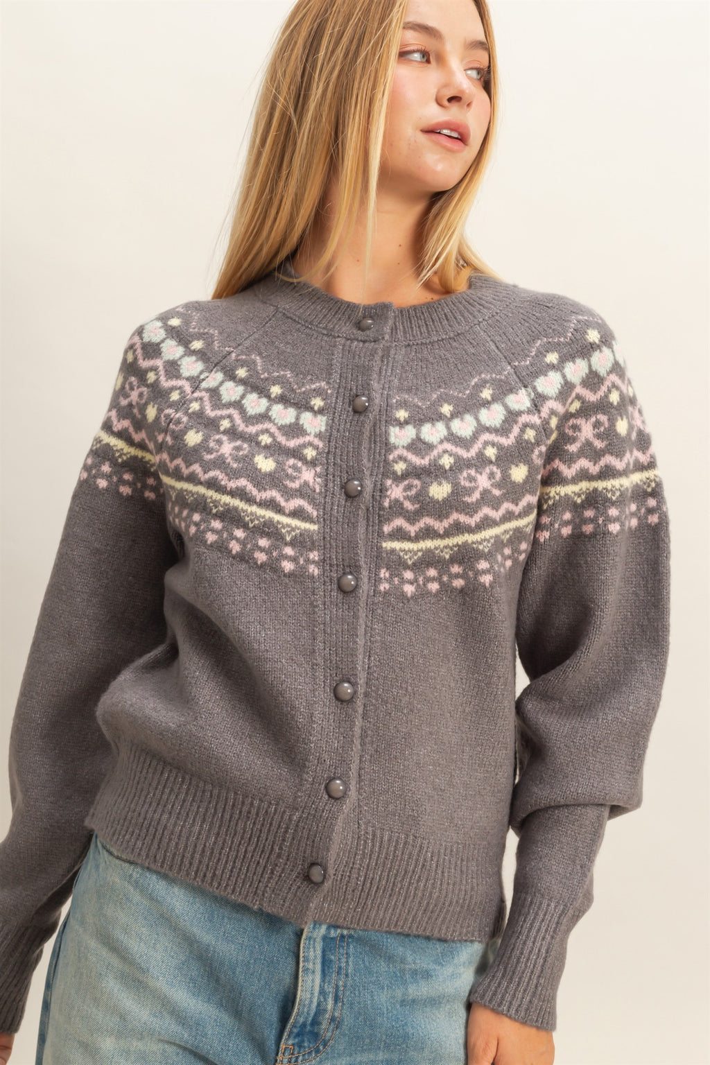 Fair Isle Cardigan - Gray