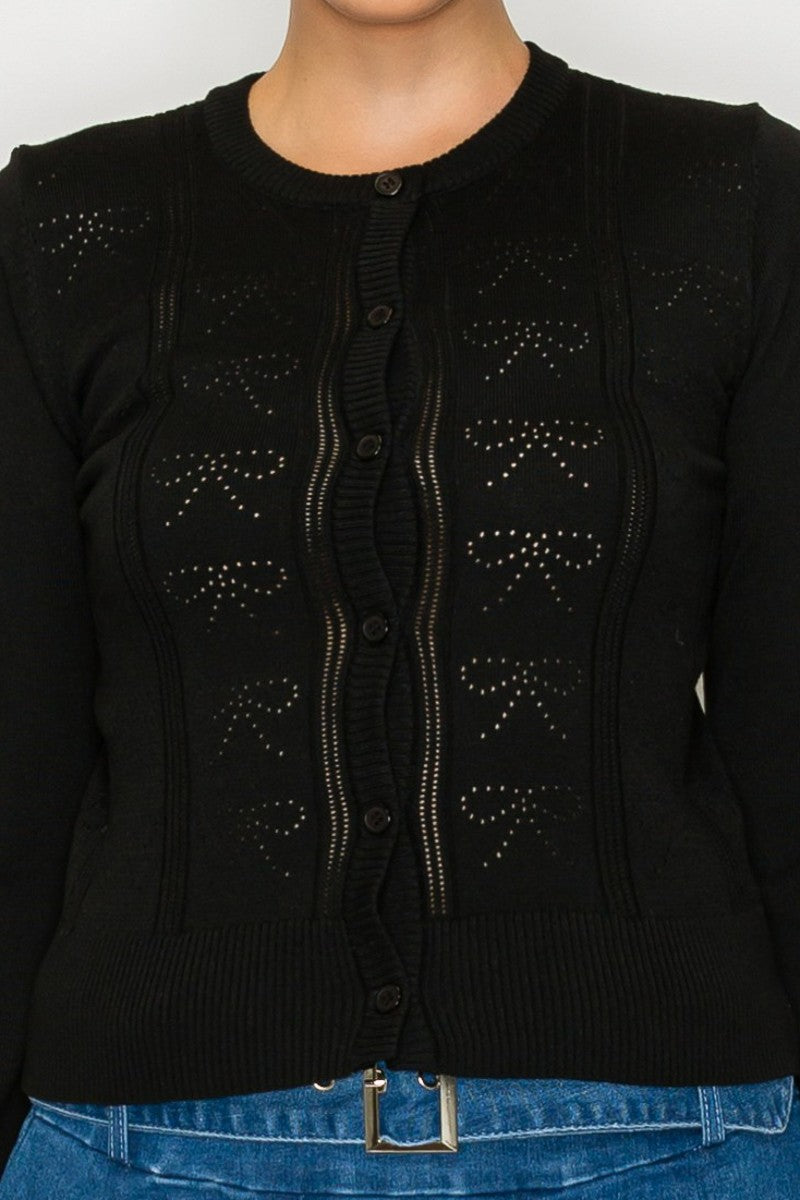 Ribbon Buttoned Sweater Cardigan - Black