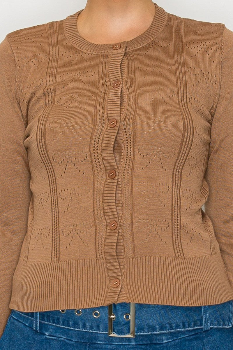Ribbon Buttoned Sweater Cardigan - Tan