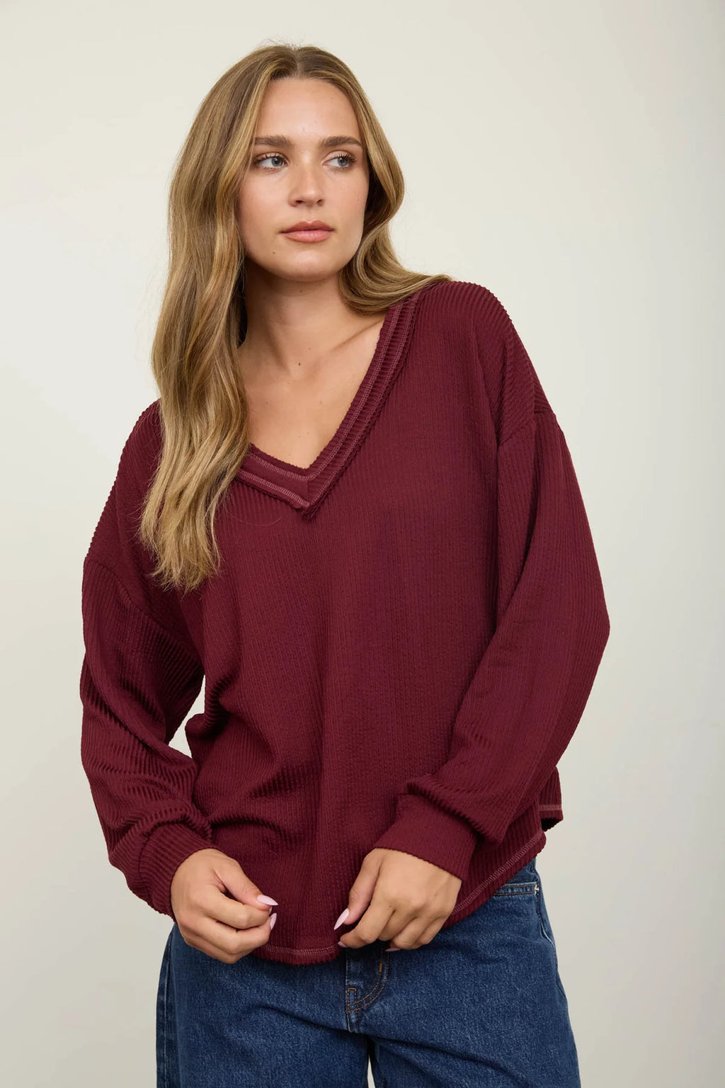 Free Spirit Textured Knit Top - Burgundy