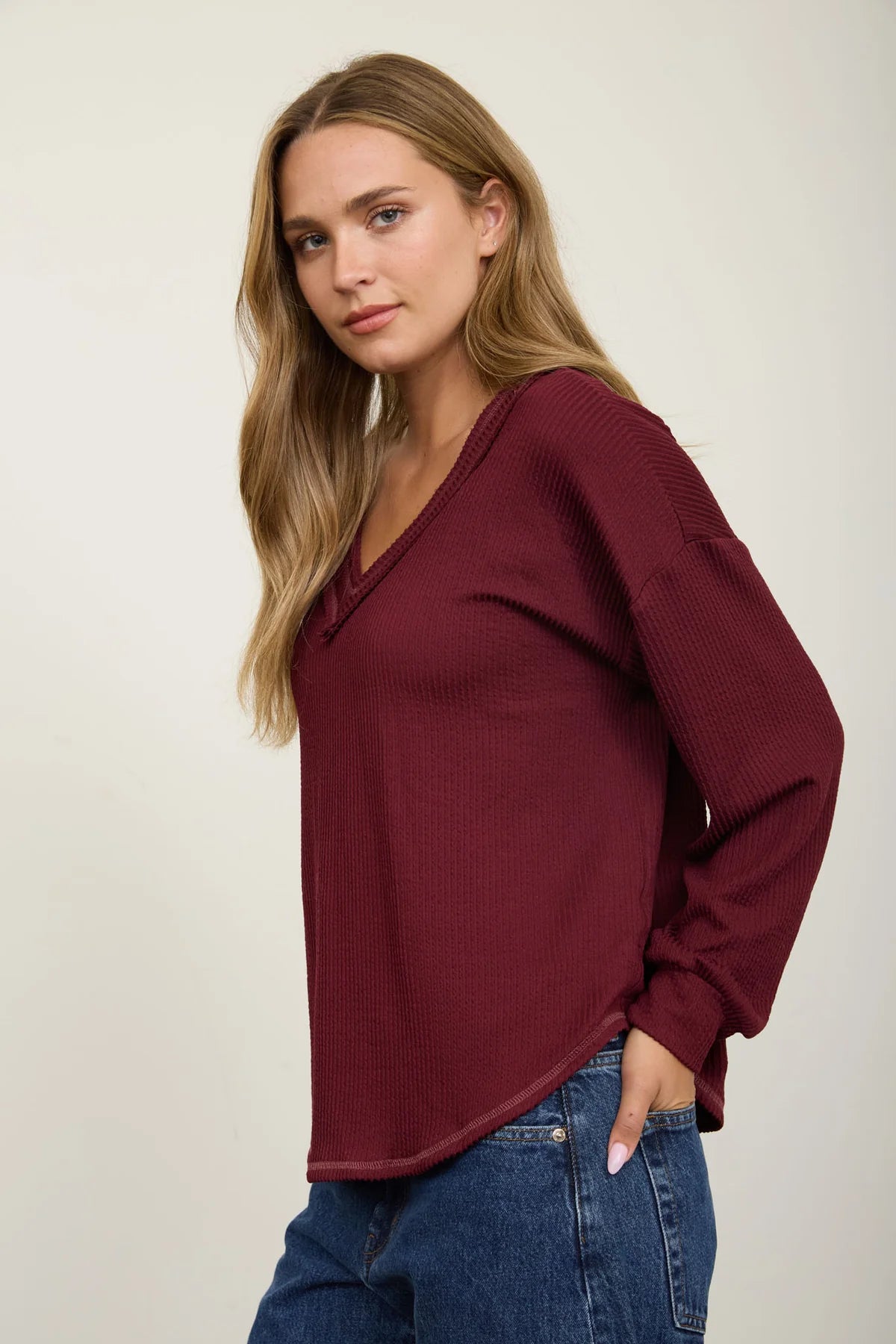 Free Spirit Textured Knit Top - Burgundy