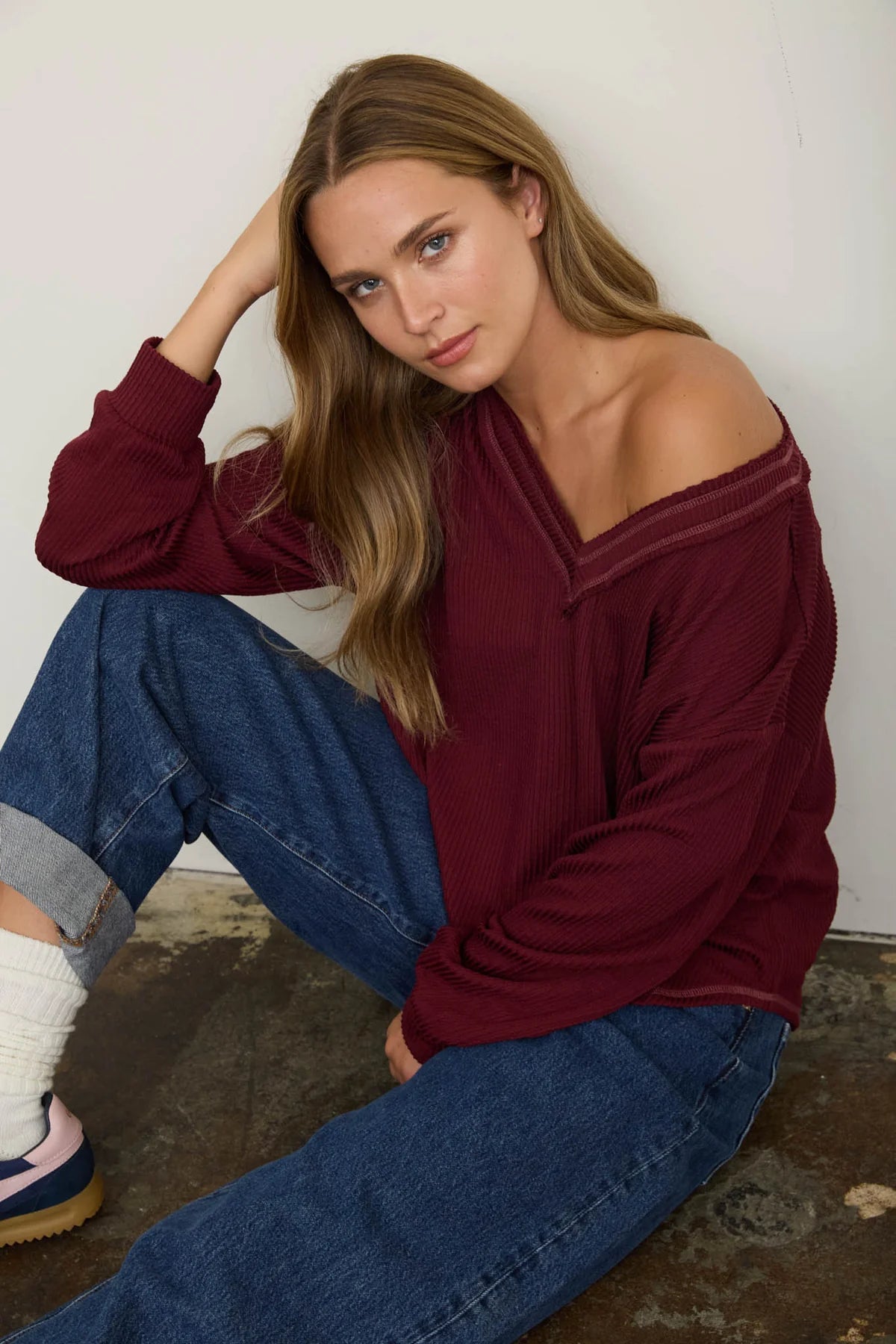 Free Spirit Textured Knit Top - Burgundy