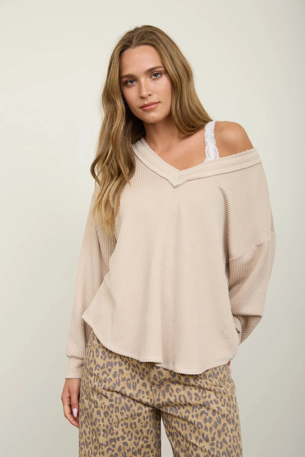 Free Spirit Textured Knit Top - Beige