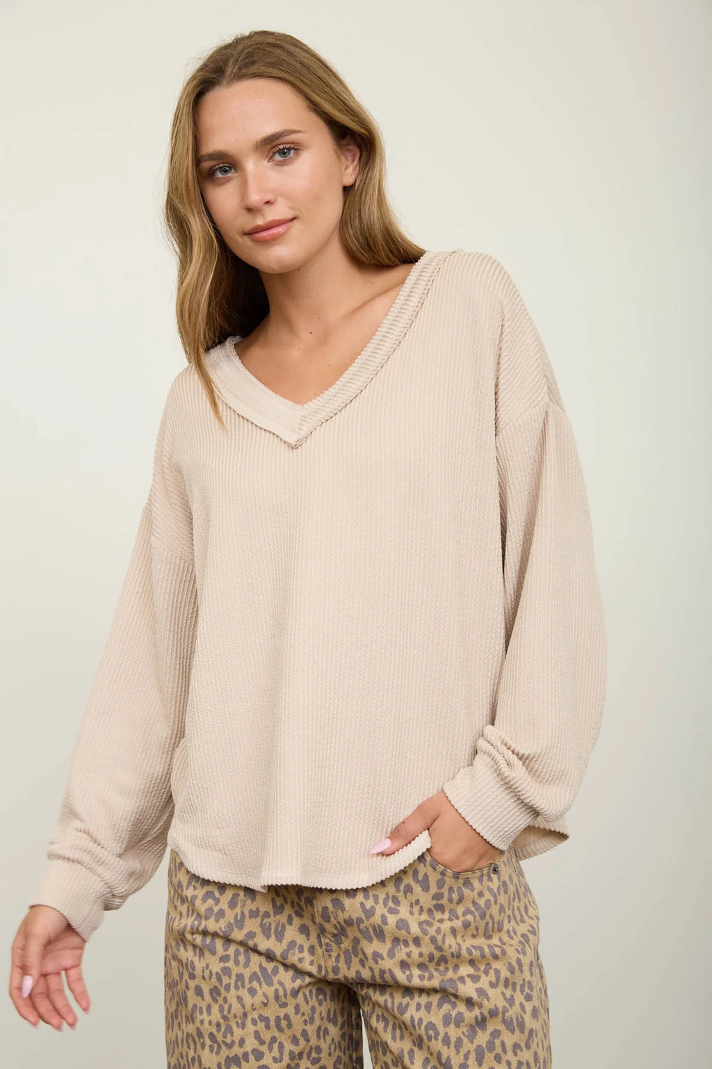 Free Spirit Textured Knit Top - Beige