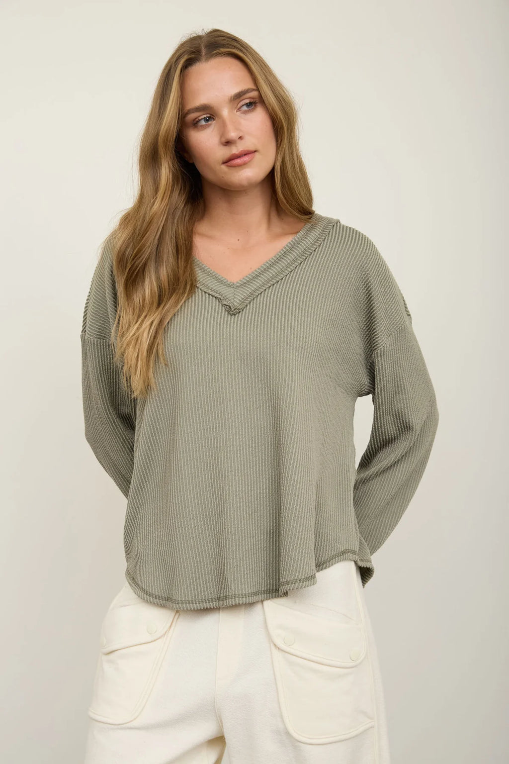 Free Spirit Textured Knit Top - Olive