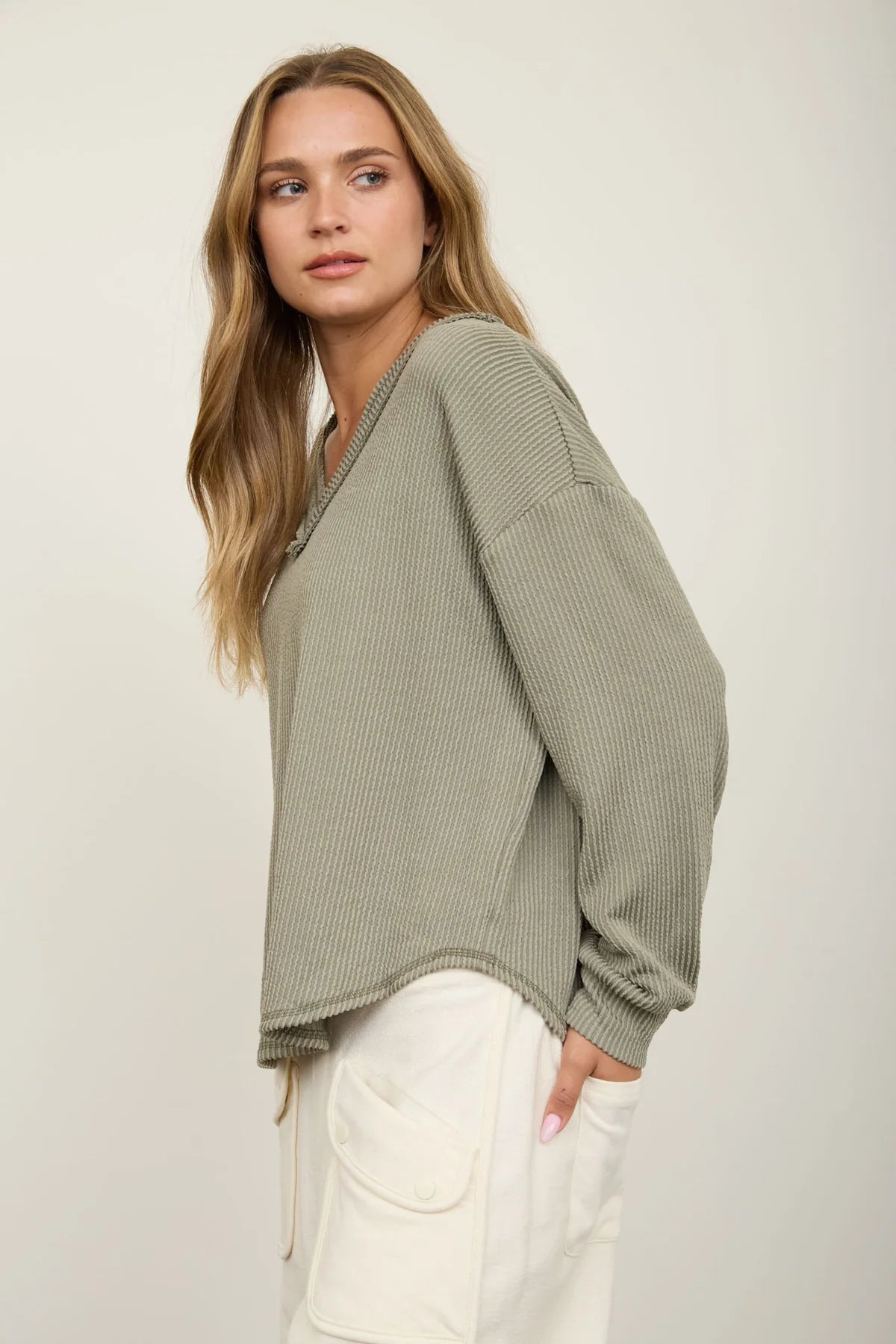 Free Spirit Textured Knit Top - Olive